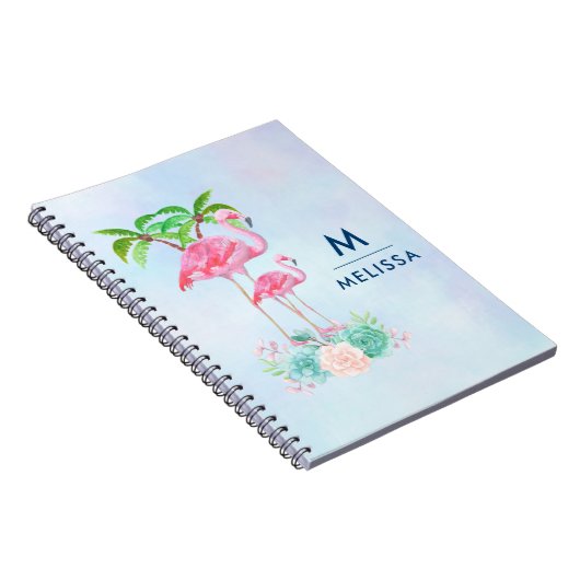 Roze Flamingo Momma & Baby met palmbomen Custom Notitieboek (Rechterzijde)