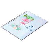 Roze Flamingo Momma & Baby met palmbomen Custom Notitieboek (Linkerzijde)