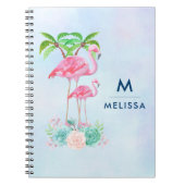 Roze Flamingo Momma & Baby met palmbomen Custom Notitieboek (Voorkant)