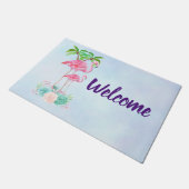 Roze Flamingo Momma & Baby met palmbomen Deurmat (Schuin)