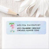 Roze Flamingo Momma & Baby met palmbomen Etiket (Insitu)