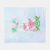 Roze Flamingo Momma & Baby met palmbomen Fleece Deken (Voorkant (Horizontaal))