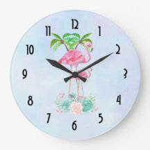 Roze Flamingo Momma & Baby met palmbomen