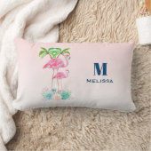 Roze Flamingo Momma & Baby met palmbomen Kussen (Deken)