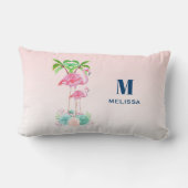 Roze Flamingo Momma & Baby met palmbomen Kussen (Achterkant)