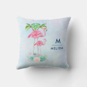 Roze Flamingo Momma & Baby met palmbomen Kussen (Achterkant)