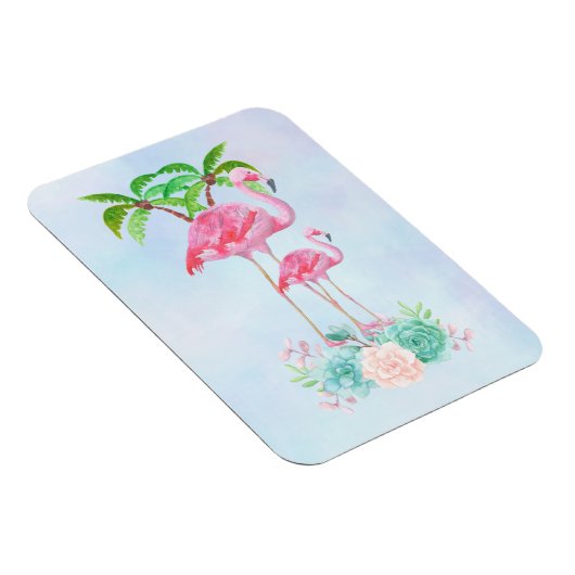 Roze Flamingo Momma & Baby met palmbomen Magneet (Rechterzijde)