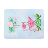 Roze Flamingo Momma & Baby met palmbomen Magneet (Horizontaal)