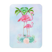 Roze Flamingo Momma & Baby met palmbomen Magneet (Verticaal)