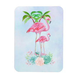 Roze Flamingo Momma & Baby met palmbomen Magneet