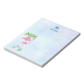 Roze Flamingo Momma & Baby met palmbomen Notitieblok (Linkerzijde)