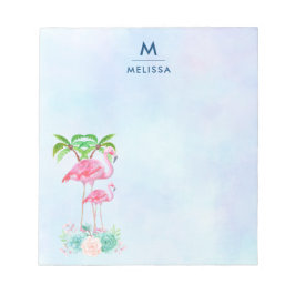 Roze Flamingo Momma & Baby met palmbomen Notitieblok