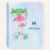 Roze Flamingo Momma & Baby met palmbomen Notitieboek (Voorkant)