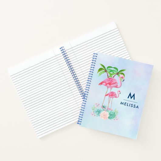 Roze Flamingo Momma & Baby met palmbomen Notitieboek (Binnen)