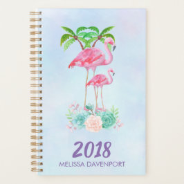Roze Flamingo Momma & Baby met palmbomen Planner