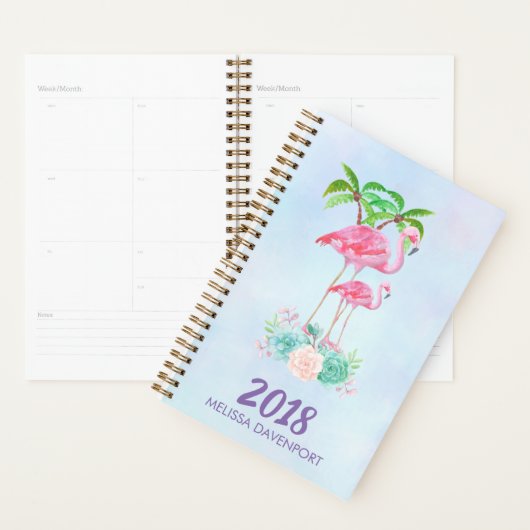 Roze Flamingo Momma & Baby met palmbomen Planner (Display)