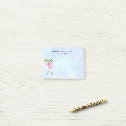 Roze Flamingo Momma & Baby met palmbomen Post-it® Notes (Op bureau)