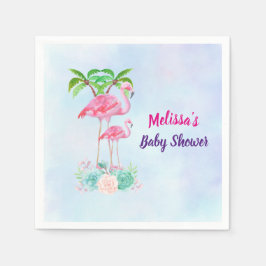 Roze Flamingo Momma & Baby met palmbomen Servetten
