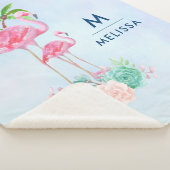 Roze Flamingo Momma & Baby met palmbomen Sherpa Deken (3/4)