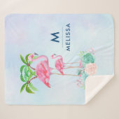 Roze Flamingo Momma & Baby met palmbomen Sherpa Deken (Voorkant (horizontaal))