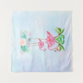 Roze Flamingo Momma & Baby met palmbomen Wandkleed (Voorkant (horizontaal))