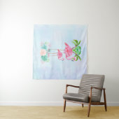 Roze Flamingo Momma & Baby met palmbomen Wandkleed (In Situ (horizontaal))