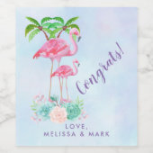 Roze Flamingo Momma & Baby met palmbomen Wijn Etiket (Enkel label)