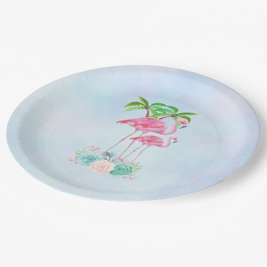 Roze Flamingo Momma & Baby Papieren Bordje (Gekanteld)