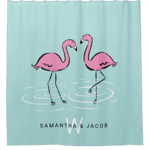 Roze Flamingo Monogram Douchegordijn