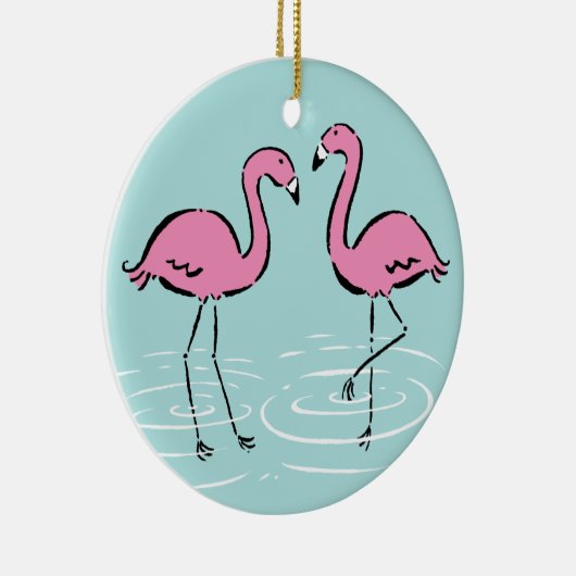 Roze Flamingo Monogram Keramisch Ornament (Rechts)