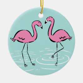 Roze Flamingo Monogram Keramisch Ornament