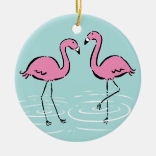 Roze Flamingo Monogram Keramisch Ornament