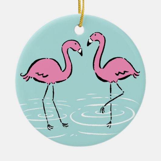 Roze Flamingo Monogram Keramisch Ornament (Voorkant)