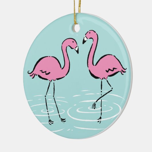 Roze Flamingo Monogram Keramisch Ornament (Links)