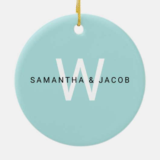 Roze Flamingo Monogram Keramisch Ornament (Achterkant)