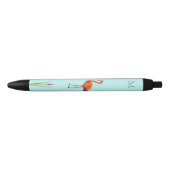 Roze Flamingo & Monogram op Licht Blauw Zwarte Inkt Pen (Voorkant)