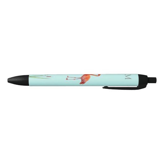 Roze Flamingo & Monogram op Licht Blauw Zwarte Inkt Pen (Bodem)