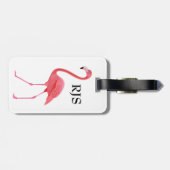 Roze Flamingo Monogram personaliseren Bagagelabel (Achterkant horizontaal)