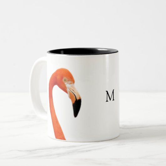 Roze flamingo & Monogram Tweekleurige Koffiemok (Voorkant links)