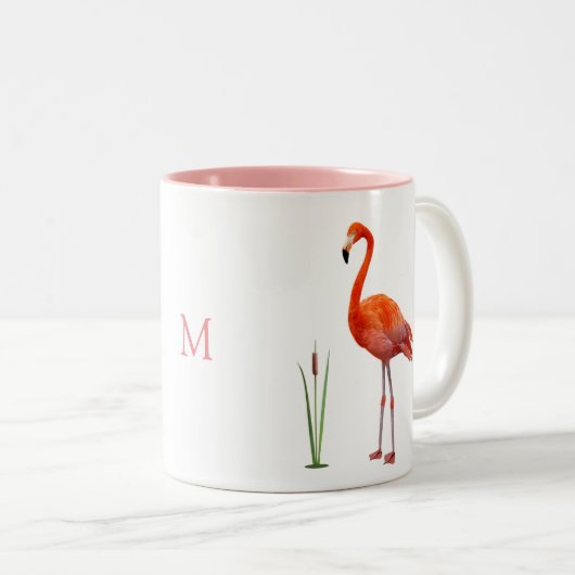 Roze Flamingo & Monogram Two-Tone Coffee Mok (Voorkant rechts)