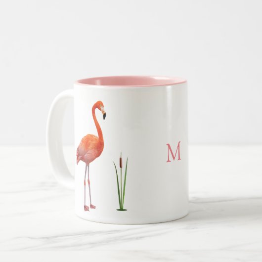 Roze Flamingo & Monogram Two-Tone Coffee Mok (Voorkant links)