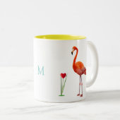 Roze Flamingo & Monogram Two-Tone Coffee Mok (Voorkant rechts)