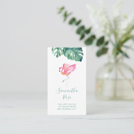 Roze Flamingo Monstera Palm Leaves Visitekaartje (Staand voorkant)