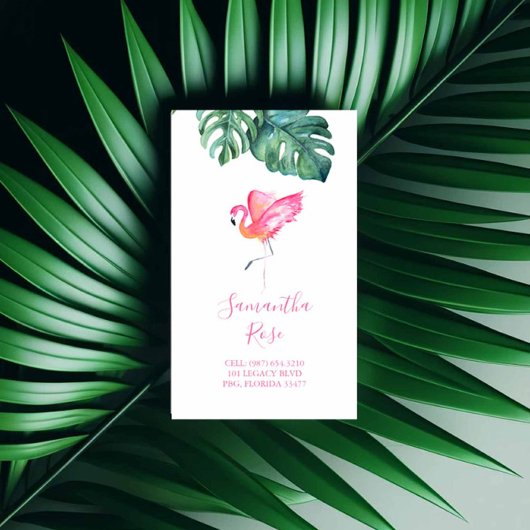 Roze Flamingo Monstera Palm Leaves Visitekaartje