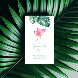 Roze Flamingo Monstera Palm Leaves Visitekaartje