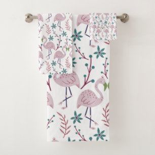 Roze flamingo naadloos patroon op witte achtergron bad handdoek