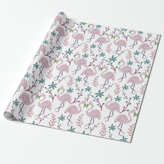 Roze flamingo naadloos patroon op witte achtergron cadeaupapier (Uitgerold)