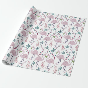 Roze flamingo naadloos patroon op witte achtergron cadeaupapier
