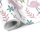 Roze flamingo naadloos patroon op witte achtergron cadeaupapier (Rol Hoek)