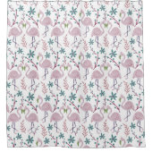 Roze flamingo naadloos patroon op witte achtergron douchegordijn (Voorkant)